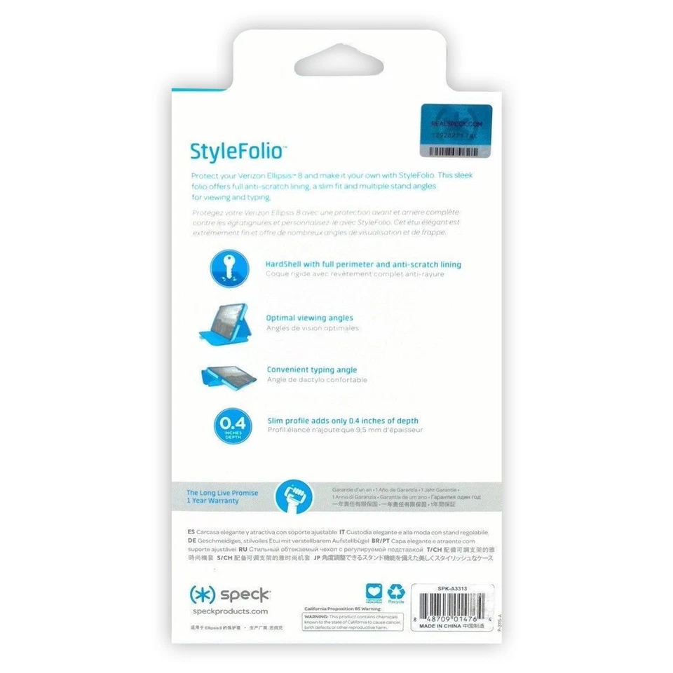 Speck StyleFolio Durable Impact Protection Folio Hard Shell Case For Ellipsis 8 - Image 2 of 2