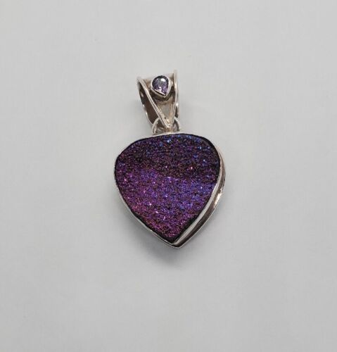 Sterling Silver 925 Purple Rainbow Druzy Heart Pen