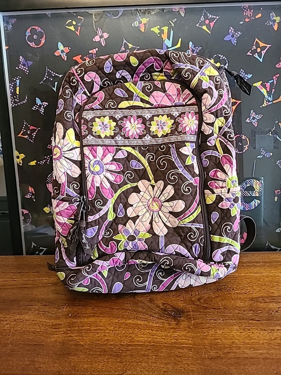 VERA BRADLEY BACKPACK LARGE PURPLE PINK WHITE FLORAL MEDALLION PRINT WHIMSY NWOT Vera Bradley Essential Large Backpack Wild Roses NWT Purple  main image 2