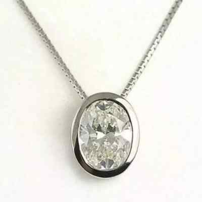 2.00 Ct Oval Cut Moissanite Women Solitaire Pendant 14K White Gold Plated