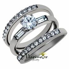 1Ct Round Cut & Baguette 3 Piece Wedding & Engagement Ring Set Women's Size 5-10