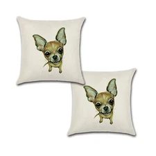 Set of 2 Pillow Covers 18x18, Chihuahua Dog Cotton Linen Fabric Portrait Décor