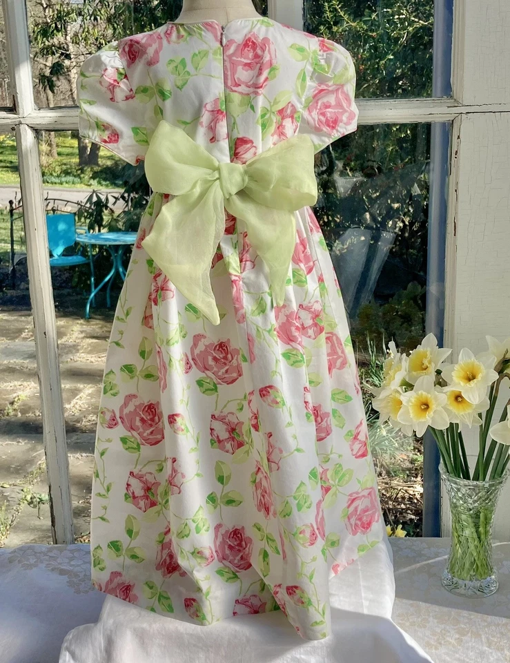 Heavenly! Girls Sz6 Special Occasion Dress Pink Roses Organza Bow - Image 4 of 4