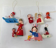 Vintage Christmas Lot Of 8 Mini Assorted Figures Wooden Ornaments
