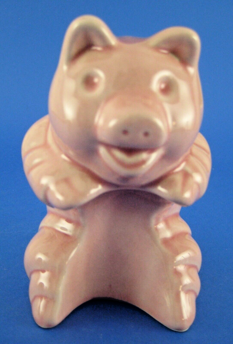 Naughty Adult Pig Coin Piggy Bank Set Ceramic Pink Stoppers Intact