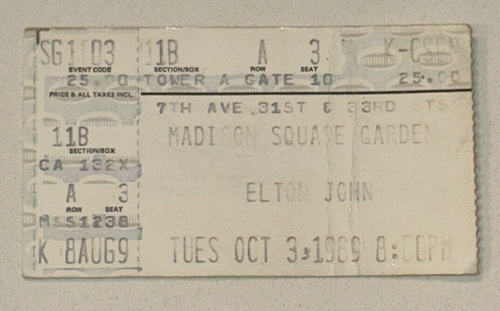10/3/1989 Elton John Madison Square Garden Concert Ticket Stub New York ...