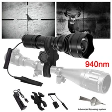 IR 940nm Light Night Vision 500Yards LED Flashlight Torch Zoomable Scope Mount