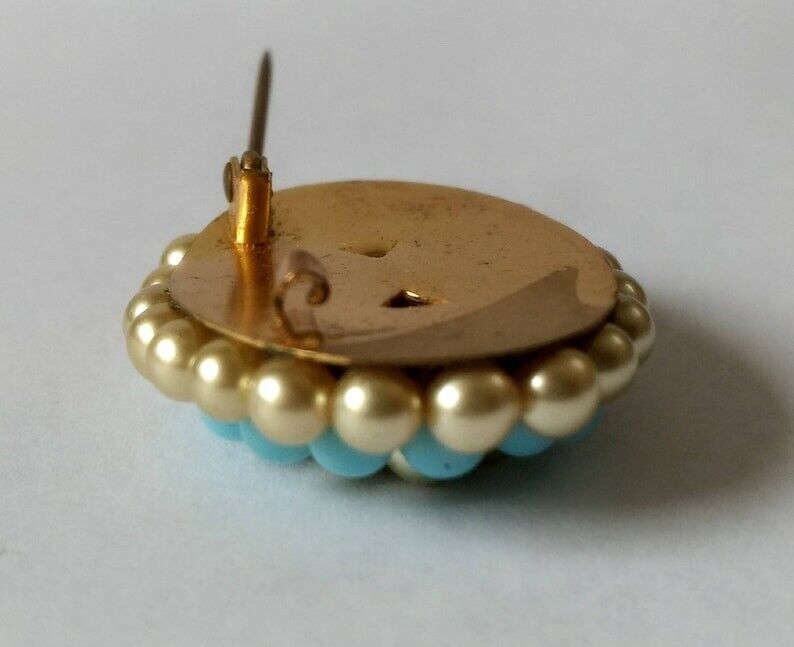 Vintage Brooch Faux Pearl Turquoise Bead C Clasp … - image 4