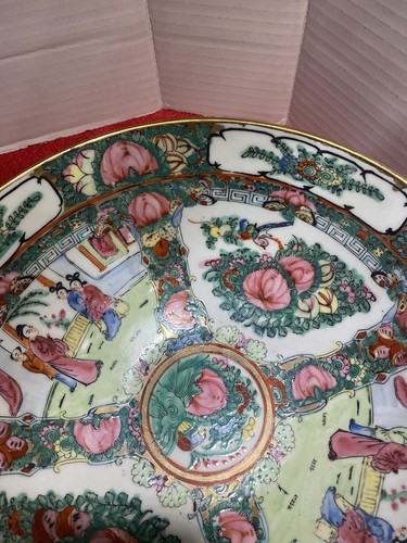 Rose Medallion Serving Bowl Hand Painted Porcelain 10in - Picture 11 of 19