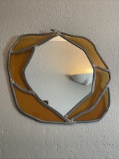 Miroir à l'étain et verres vitraux Vintage