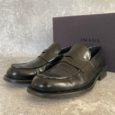 PRADA Black Leather Square Toe Penny Loafers Made in Italy  Size US 6.5 