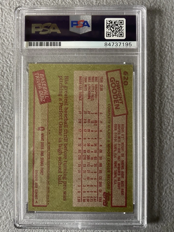 Tarjeta de radiocontrol Topps Dwight Gooden Rookie 1985 #620 certificado PSA/DNA automático GEN COMO NUEVO 10 Foto 2 de 2