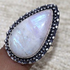 925 Silver Plated Rainbow Moonstone Jewellery Ring Handmade Size Us 8 GW
