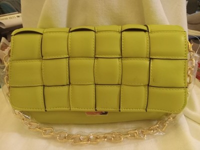 ALDO Green Woven Crossbody Bag Gold Hardware Chain Strap Turn Lock Detach