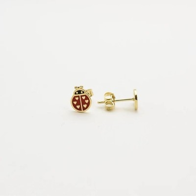 14K Yellow Gold Ladybug Enamel Earrings