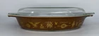 Vintage Pyrex AMERICANA Divided Casserole Dish w/Lid 1 1/2 Qt Brown w/gold