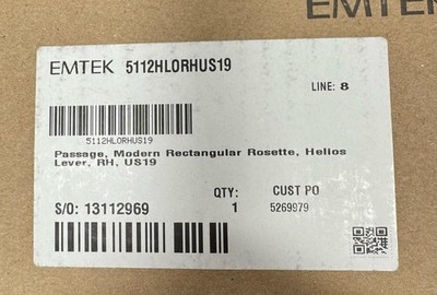 EMTEK 5112HLOUS19RH  Helios Right Handed Passage Door Lever Set, Flat Black