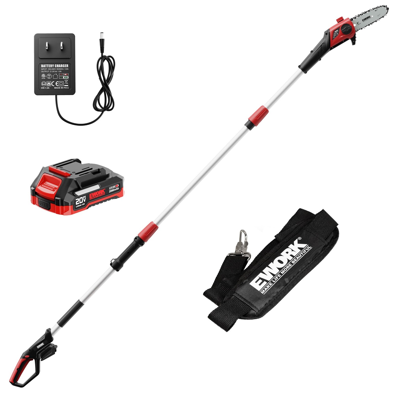 20V 8-Inch Cordless Pole Saws for Tree Trimming, Extension Up to 14.2-Ft, Lig...