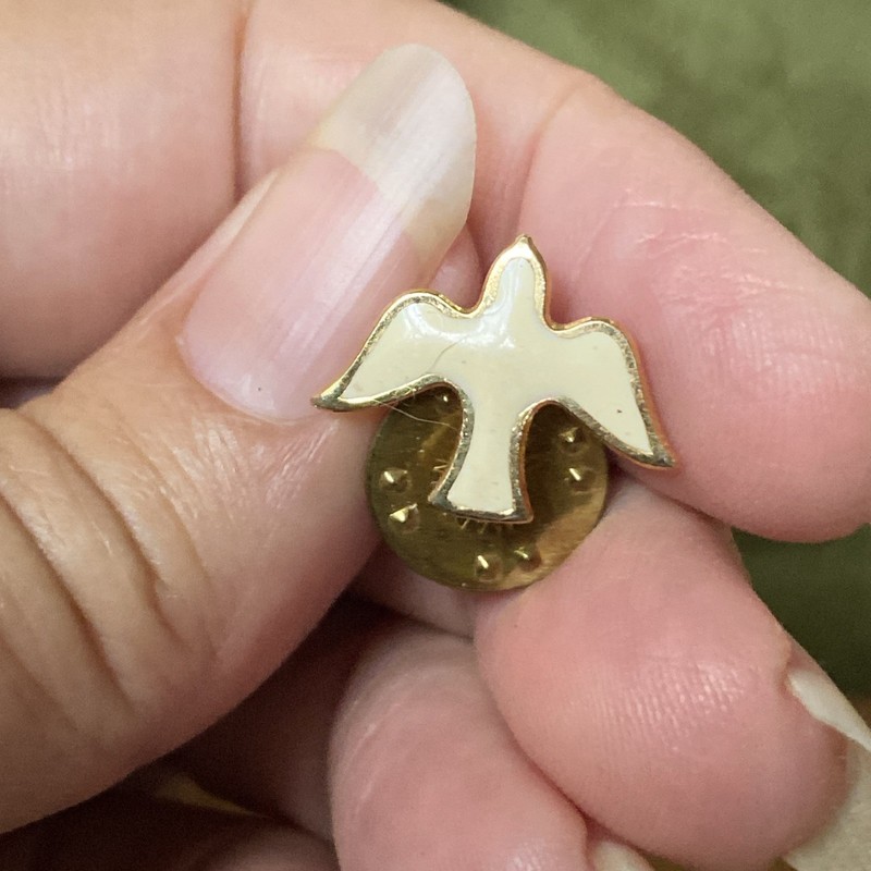 Vtg Christian Lapel Hat Jacket Pin Enamel Peace Dove Brass Pin