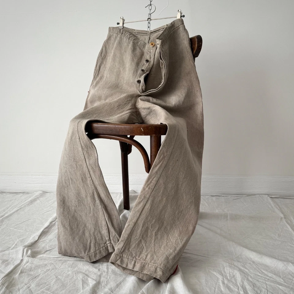 Pantalones antiguos de lino de bombero ropa de trabajo europea ≈1920 Foto 4 de 4