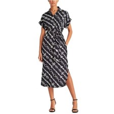 Ralph Lauren Navy Anchor Nautical Belted Midi Shirt Dress 4P Old Money Preppy