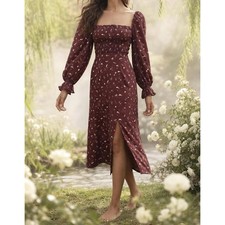 NWT HOUSE OF CB Falabella Floral Midi Dress, Burgundy, XS