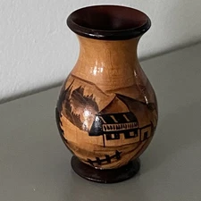 Germany Wood Hand Painted Vase Black Forest Rothenburg Souvenir Small