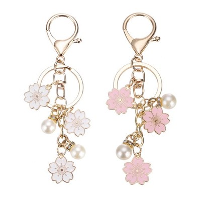 Flower Keychain Charm, Cherry Blossom Keyring with Lobster Clasp Pink/White