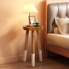 JOLLYMER Teak 11.8" Round Dip Dyed Teak Stool | Wood Accent Side Table | Wood