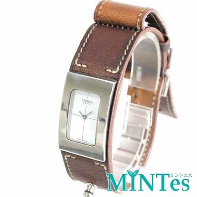Hermes Shell Schmidt Quartz Watch Brown Silver SS Leather
