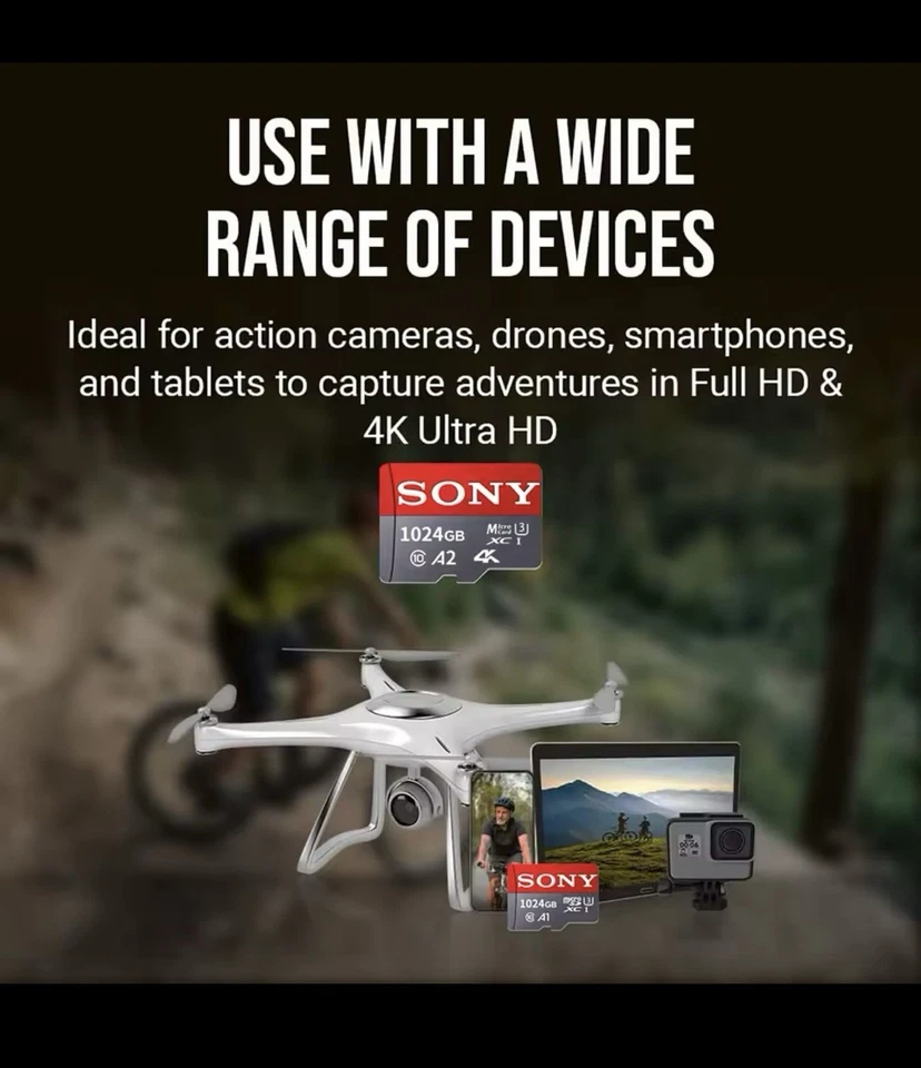 Micro SD Card 1TB SONY Class 10 SDXC U1 UHS-I high speed Memory card & Adapter - Image 3 of 4