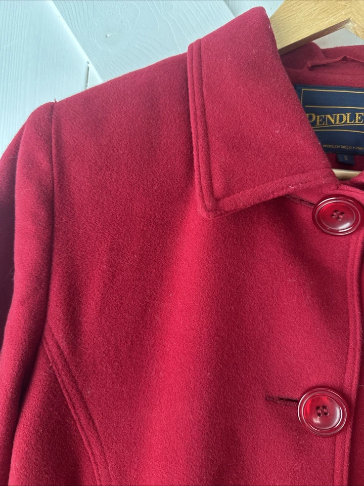 Abrigo Pendleton Rojo Mezcla Lana Cachemira Largo Completo Botón Abrigo Mujer Talla 8 Foto 3 de 4