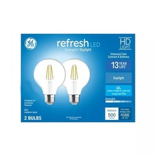 GE Refresh 60w Replacement LED HD Bulbs G25 Medium Base Daylight Dimmable 2-Pack