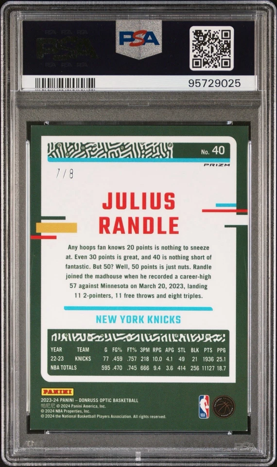 Julius Randle 2023 Donruss Optic Black Gold Choice/8 (PSA 9) Foto 2 de 3