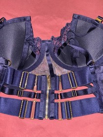 Bordelle Mari Longline Bodice Bra Navy Blue NWT S 30D 32C 34B 24k gold plated