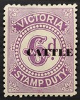 1960- Victoria Australia 6d Purple Stamp Duty P11 CATTLE Overprint Mint