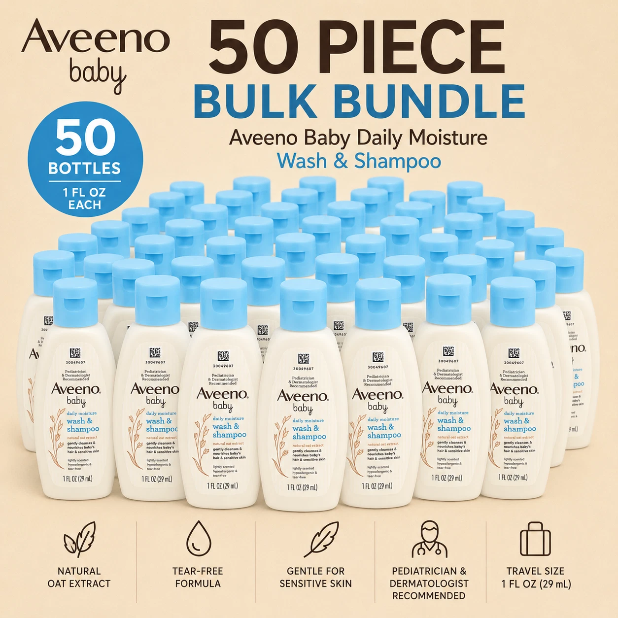 Aveeno Baby Wash & Shampoo Travel Size 1oz Lot of 50 Bottles Bulk Bundle
Opens in a new window or ta