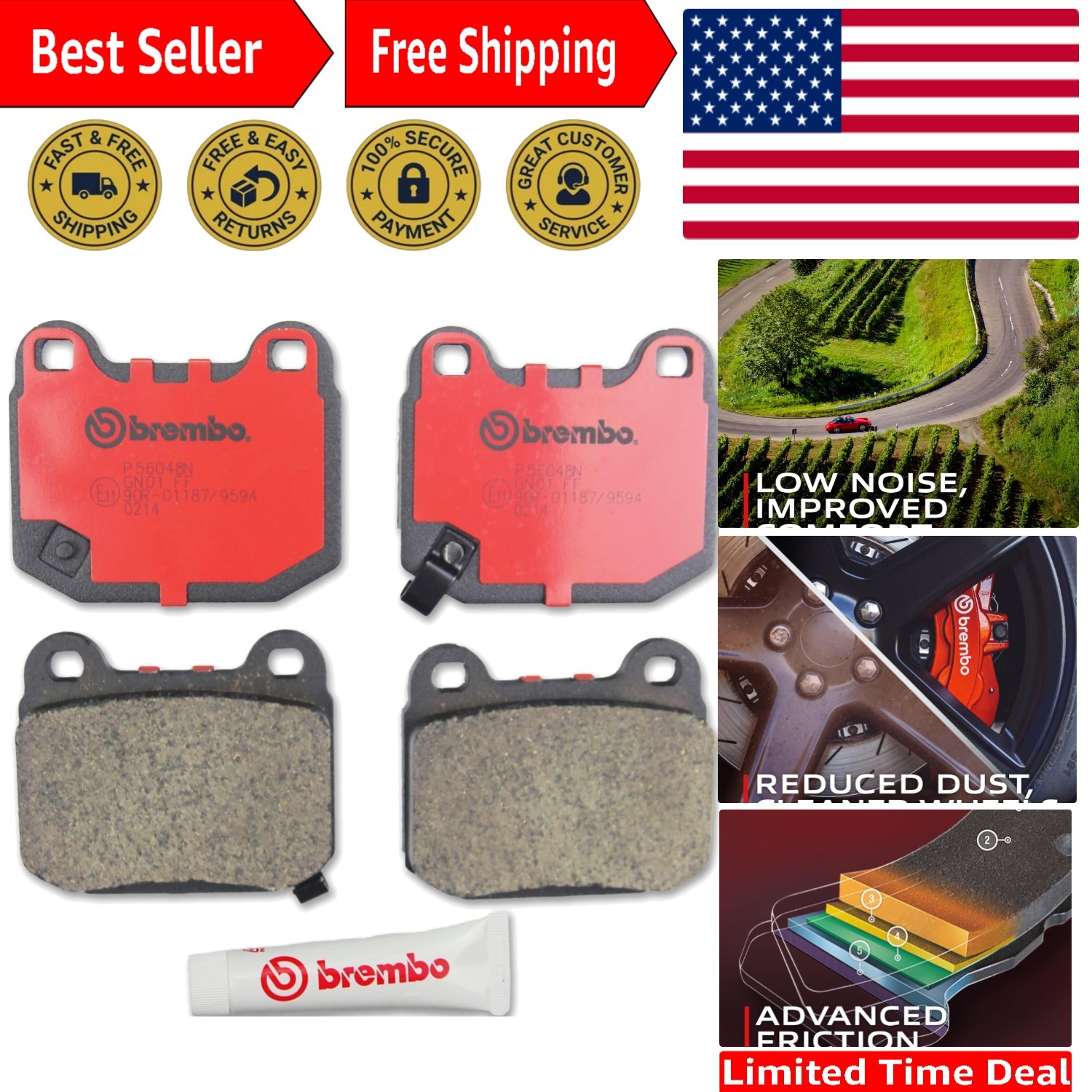 Ceramic Rear Disc Brake Pad Set for MASERATI, NISSAN, TOYOTA - P56048N