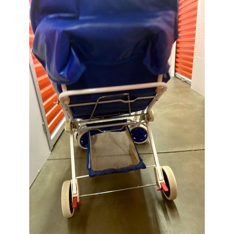 90s VTG HTF Kolcraft Stroller Silhouette Blue White Dot Print Kids Baby Toddler - Image 3 of 4