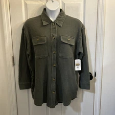 Terra & Sky Women's Plus Size Button Down Waffle Knit Shacket Size 0X 14W NWT