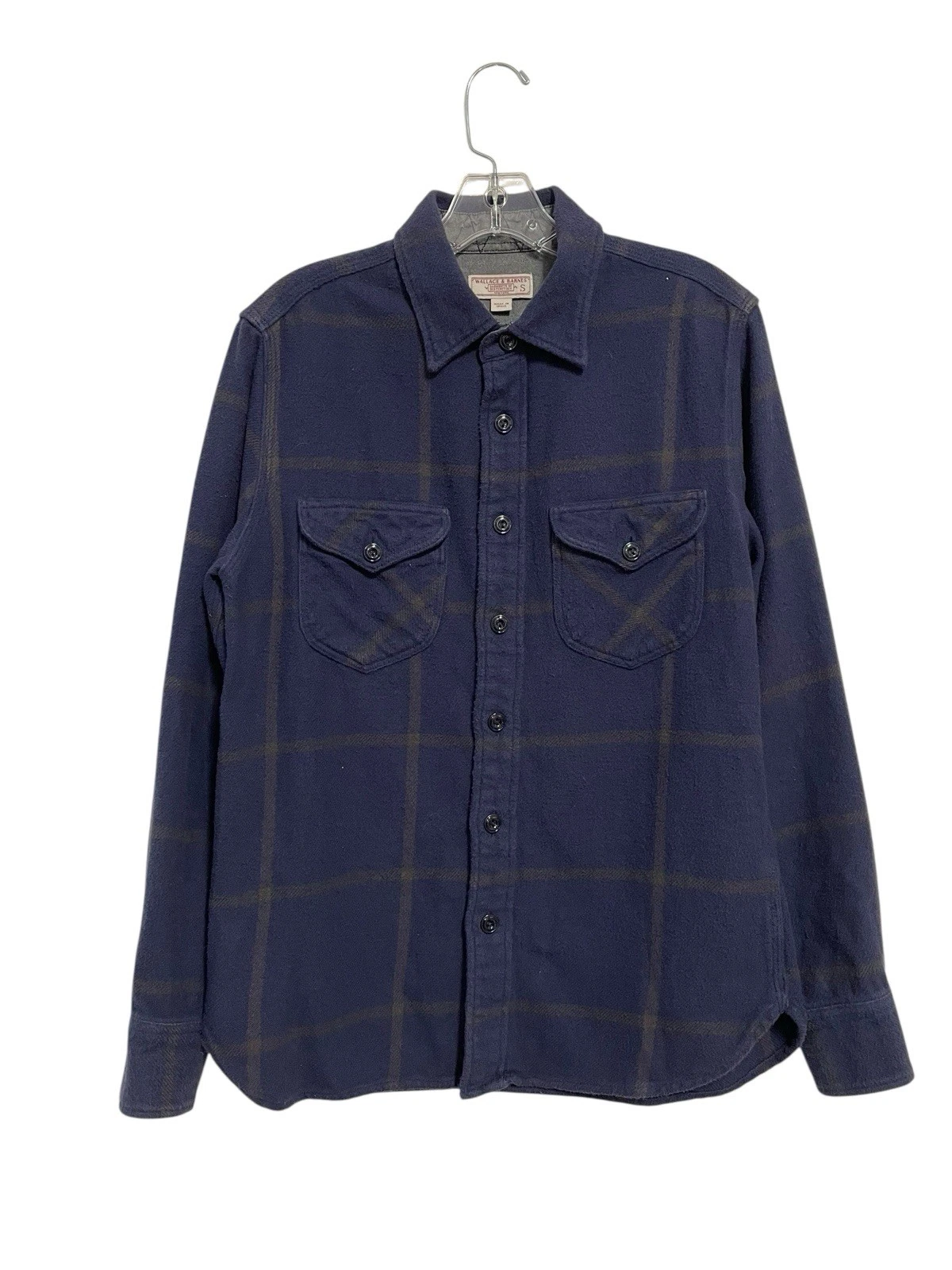 Wallace & Barnes Shirt Mens Small Button Up Flannel Outdoor Blue Brown Plaid