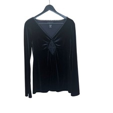 Vintage 90s Black Velvet Long Sleeve Top Medium
