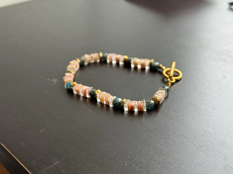 Pulsera de piedra de corte cuadrado hecha a mano con cierre hecha en EE. UU. appx 7 pulgadas Foto 3 de 3