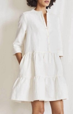 apiece apart maurino drop waist mini dress APiece Apart XS Maurino Drop Waist Mini Dress Cream Oversized Cotton Linen  Twill