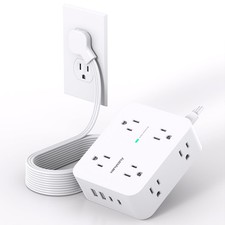 Extension Cord 10 FT Ultra Thin Flat Plug Power Strip Surge Protector 8 Outlet