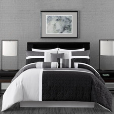 Upland 7-Piece Quilted Patchwork Comforter Set, Black/Gray/Light Gray, Queen