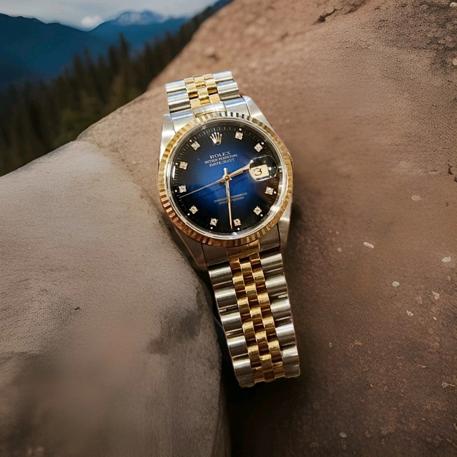 LOCAL PICKUPONLY! ROLEX Datejust 16233 Blue Vignette Diamond Dial 18k YellowGold