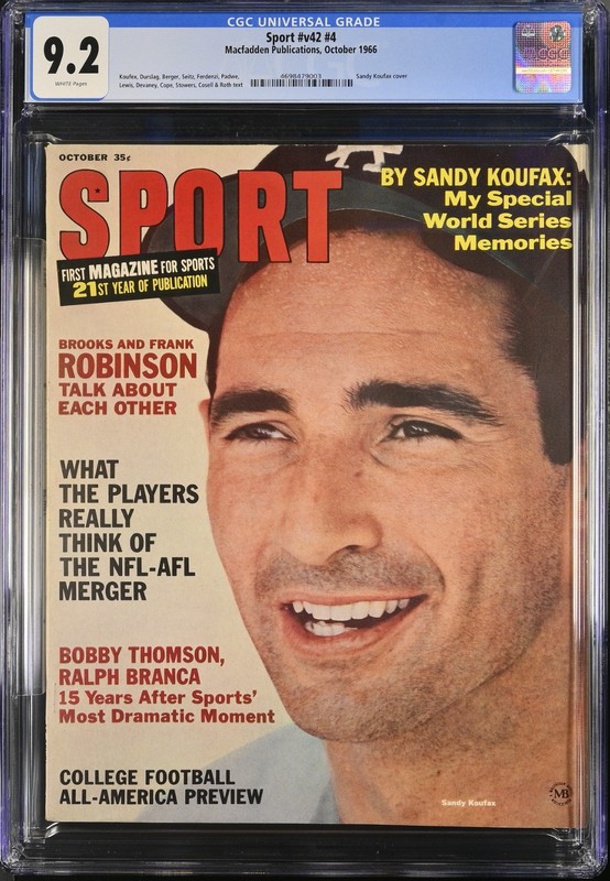 Sport v42 #4 October 1966 Sandy Koufax Cover Frank Robinson Pop 1 CGC 9.2 CL68
