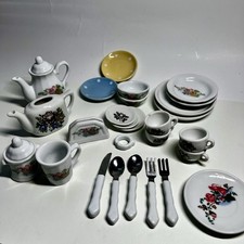 Vtg Miniature Porcelain Tea Set Toy Dinner Dishes Japan China Cups Cutlery Lot