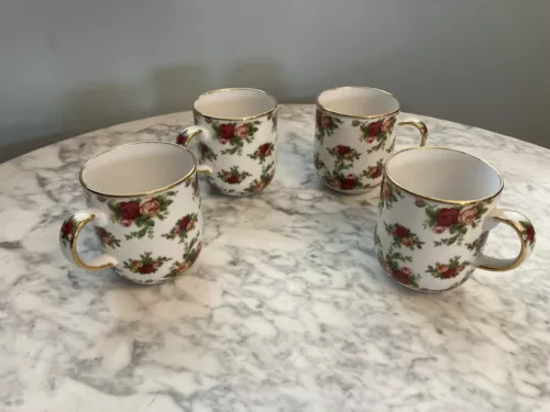 4 - Royal Albert old country roses coffee mugs From 1998. Very Pretty! Venmo